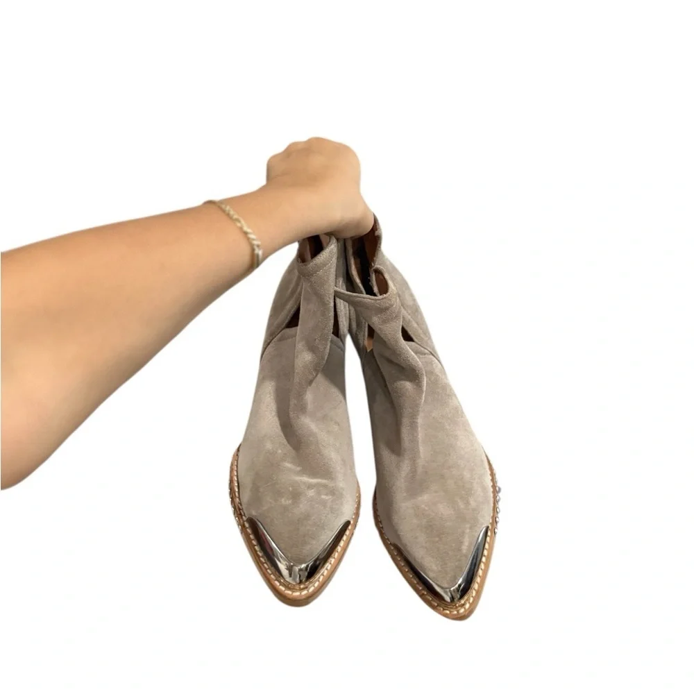 JEFFREY CAMPBELL Cromwell Suede Leather Western Studded Ankle Booties Boots